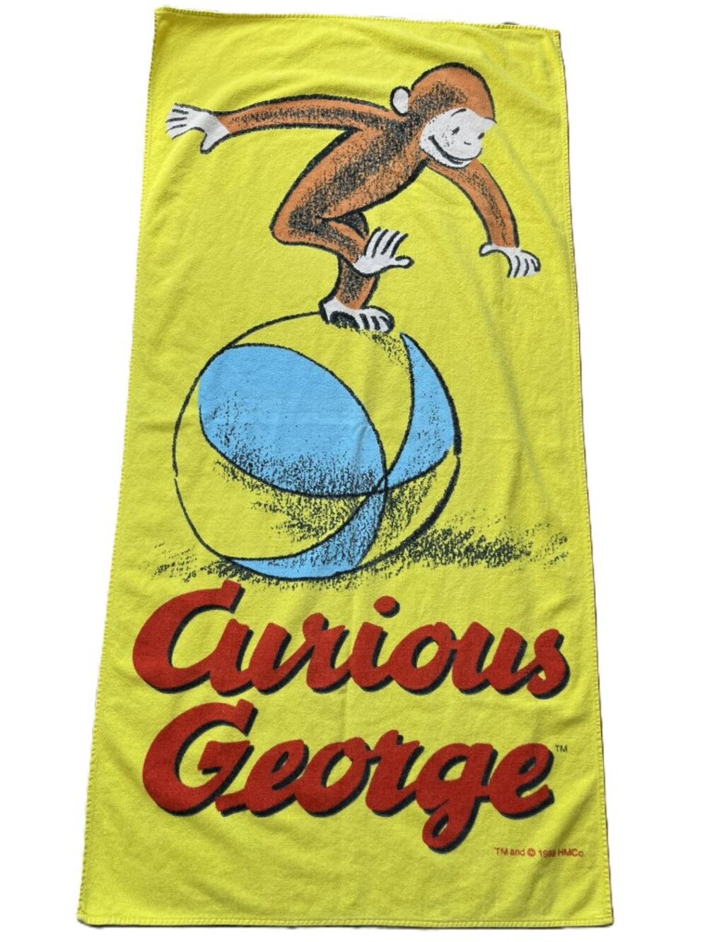 Vintage 1998 Curious George Monkey Beach Towel Kid's Size Yellow 100% Cotton